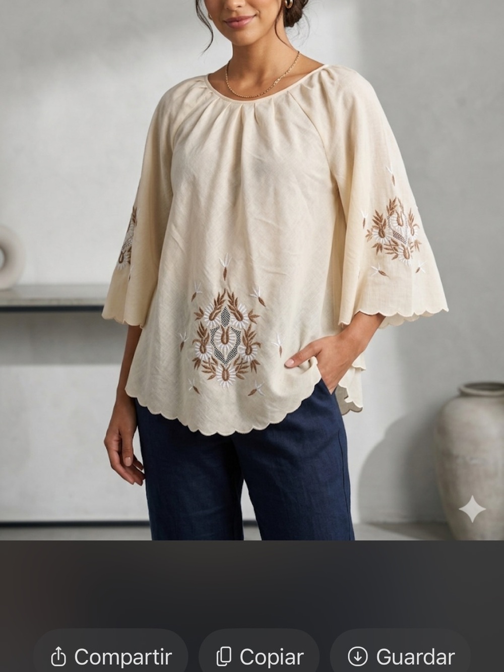 Manila fashion Cream Embroidered Peasant Blouse - Women's Casual Top